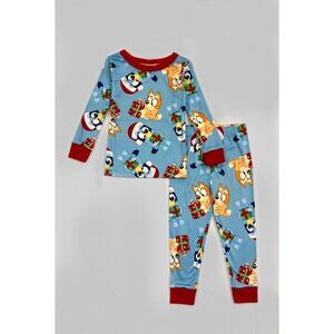 Toddler Boys' 2pc Snuggly Soft Bluey and Presents Christmas Pajama Set Blue 12 M